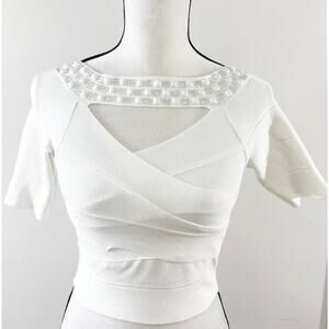 Bebe White Bandage Rhinestone Crop Top